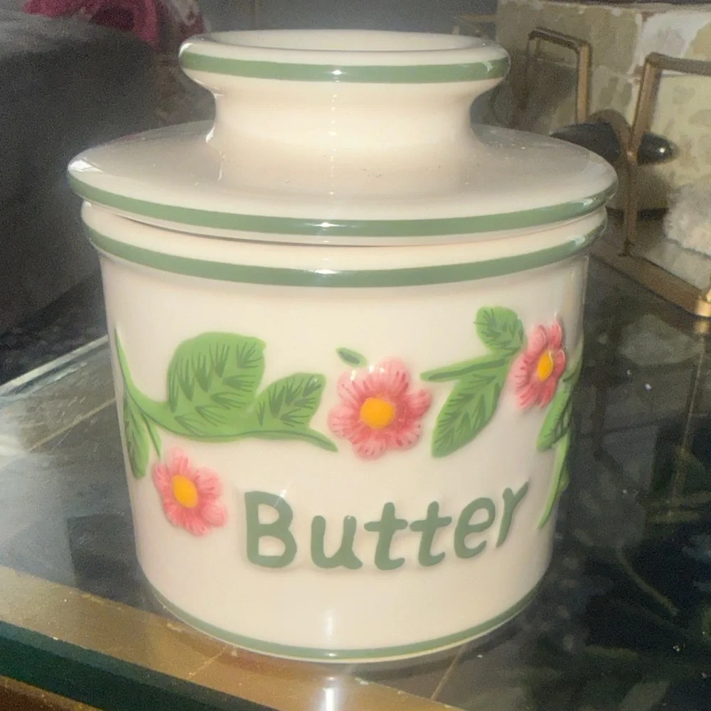 Butter Bell Crock by L. Tremaine Ceramic Canister with Pink Floral Design - Picture 2 of 8